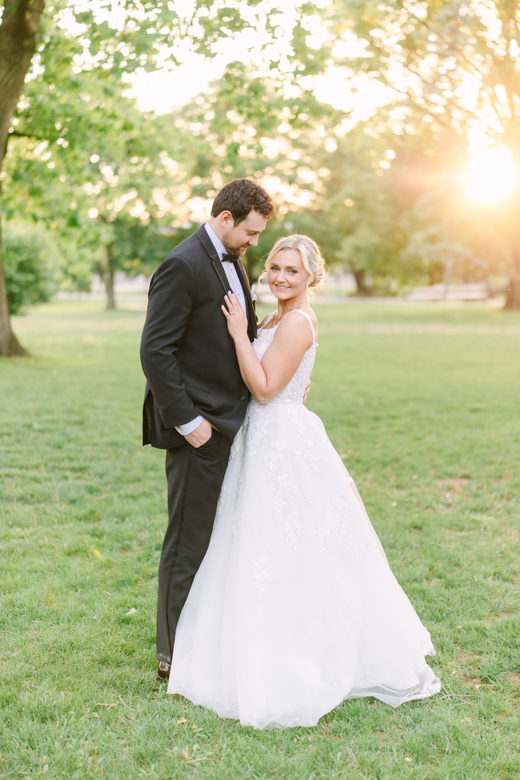Stephanie and Kevin's wedding portraits outside the ellis preserve ballroom in Newtown square, pa